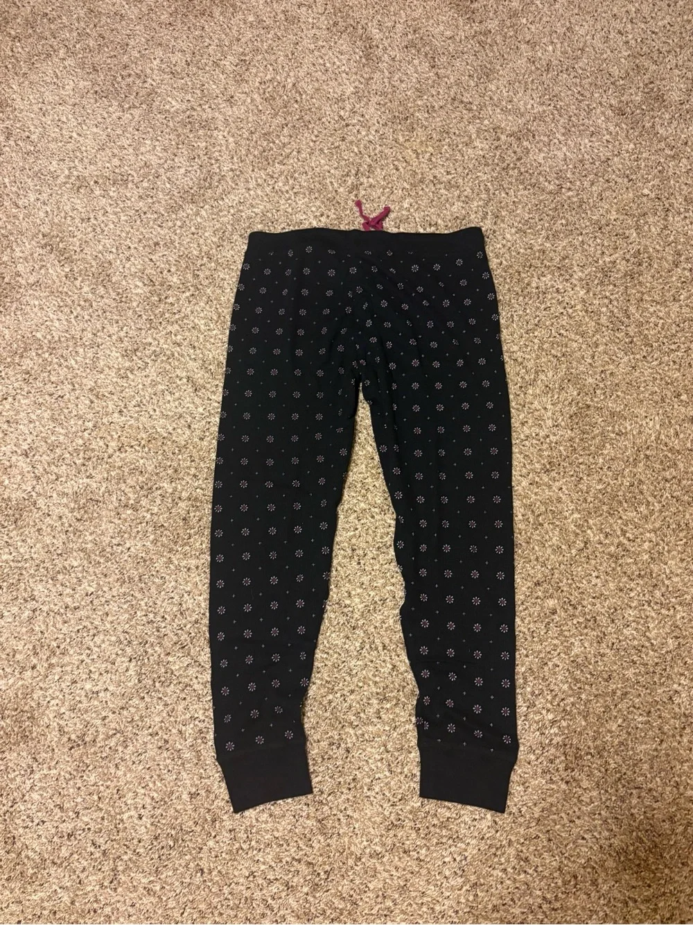 Serra Black Long Sleeve Waffle Knit Cotton Blend Pajama Set Pink Dot Pattern
